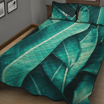 Turquoise Banana Leaf Print Quilt Bed Set