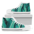 Turquoise Banana Leaf Print White High Top Sneakers