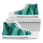 Turquoise Banana Leaf Print White High Top Shoes