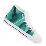 Turquoise Banana Leaf Print White High Top Shoes
