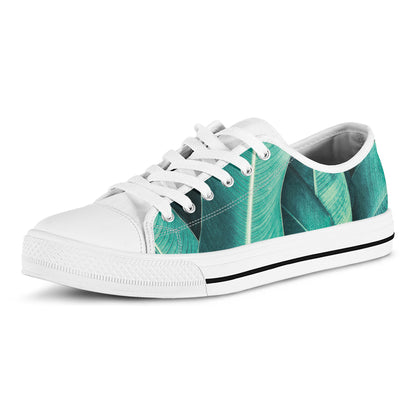 Turquoise Banana Leaf Print White Low Top Shoes
