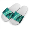 Turquoise Banana Leaf Print White Slide Sandals