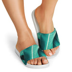 Turquoise Banana Leaf Print White Slide Sandals