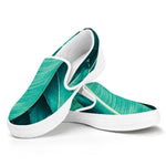 Turquoise Banana Leaf Print White Slip On Shoes