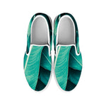 Turquoise Banana Leaf Print White Slip On Shoes