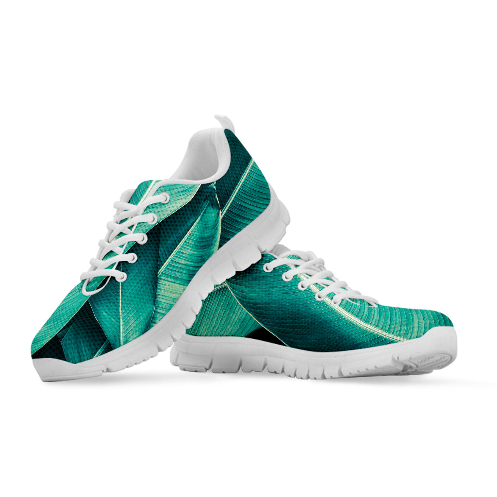 Turquoise Banana Leaf Print White Sneakers