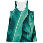 Turquoise Banana Leaf Print Women's Racerback Tank Top
