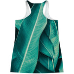 Turquoise Banana Leaf Print Women's Racerback Tank Top