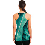 Turquoise Banana Leaf Print Women's Racerback Tank Top