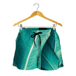 Turquoise Banana Leaf Print Women's Shorts