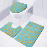 Turquoise Banana Pattern Print 3 Piece Bath Mat Set