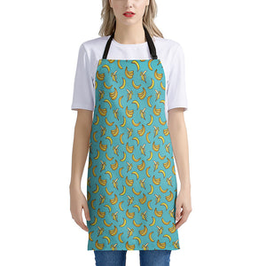 Turquoise Banana Pattern Print Apron