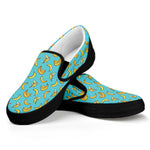 Turquoise Banana Pattern Print Black Slip On Shoes