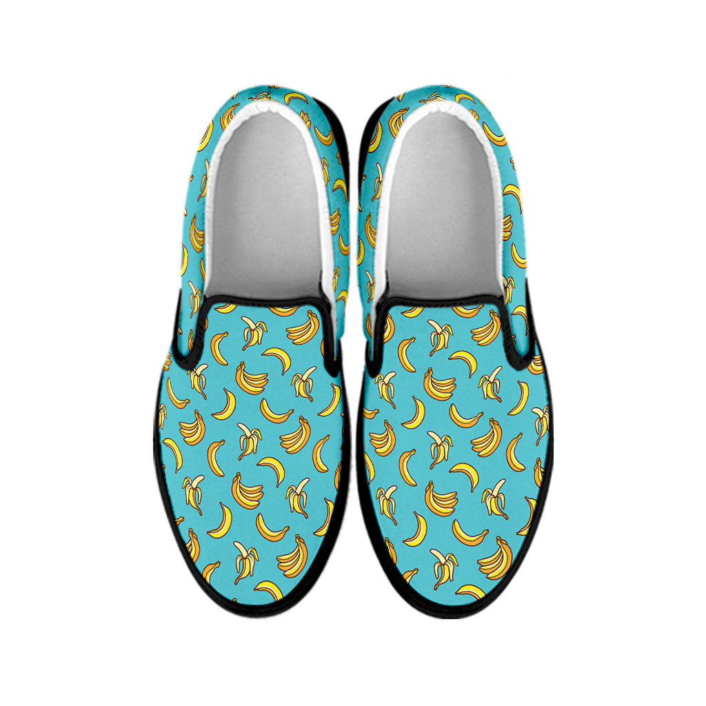 Turquoise Banana Pattern Print Black Slip On Shoes