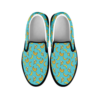 Turquoise Banana Pattern Print Black Slip On Shoes