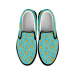 Turquoise Banana Pattern Print Black Slip On Shoes