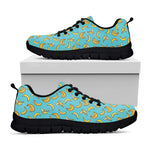 Turquoise Banana Pattern Print Black Sneakers