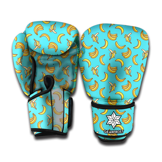 Turquoise Banana Pattern Print Boxing Gloves