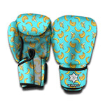 Turquoise Banana Pattern Print Boxing Gloves