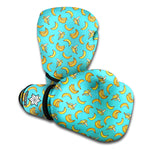 Turquoise Banana Pattern Print Boxing Gloves