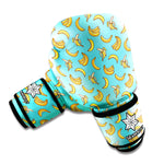 Turquoise Banana Pattern Print Boxing Gloves