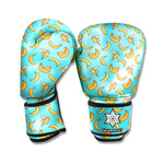 Turquoise Banana Pattern Print Boxing Gloves