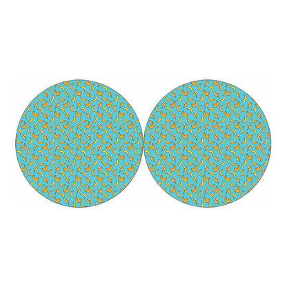 Turquoise Banana Pattern Print Car Coasters