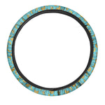 Turquoise Banana Pattern Print Car Steering Wheel Cover