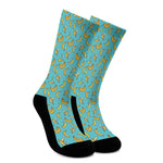Turquoise Banana Pattern Print Crew Socks