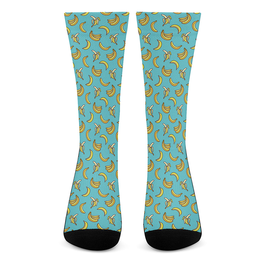 Turquoise Banana Pattern Print Crew Socks