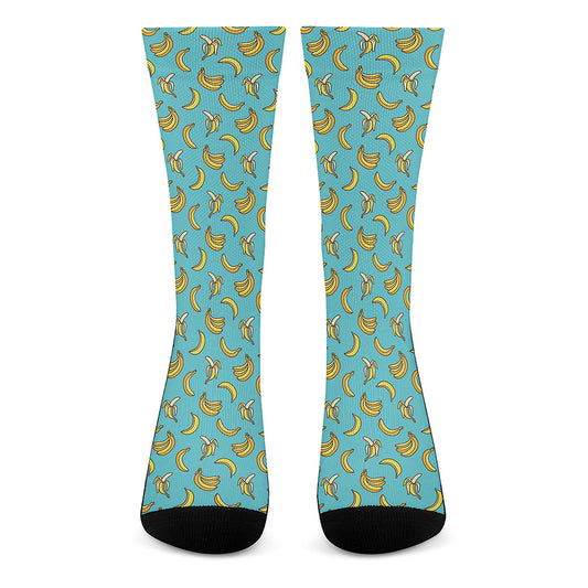 Turquoise Banana Pattern Print Crew Socks