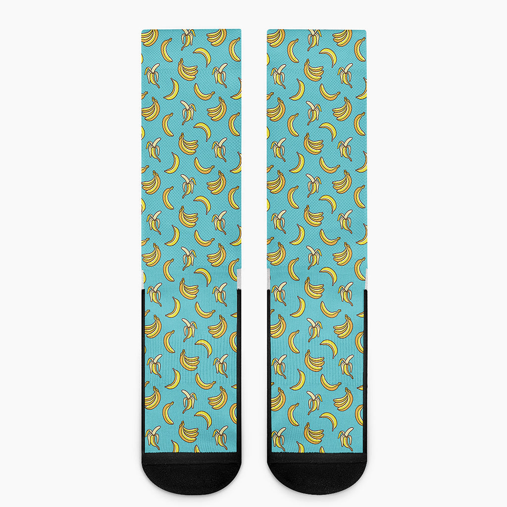 Turquoise Banana Pattern Print Crew Socks