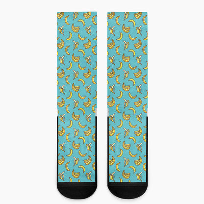 Turquoise Banana Pattern Print Crew Socks