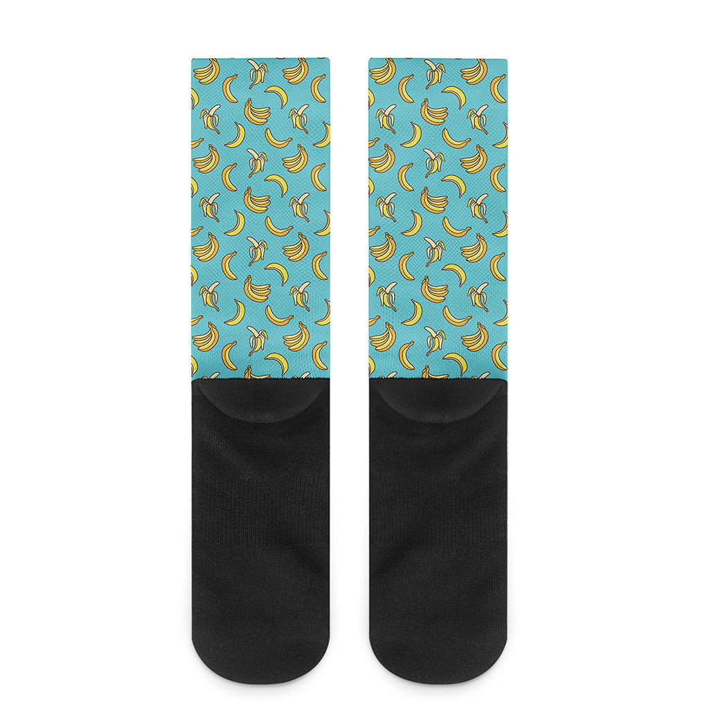 Turquoise Banana Pattern Print Crew Socks