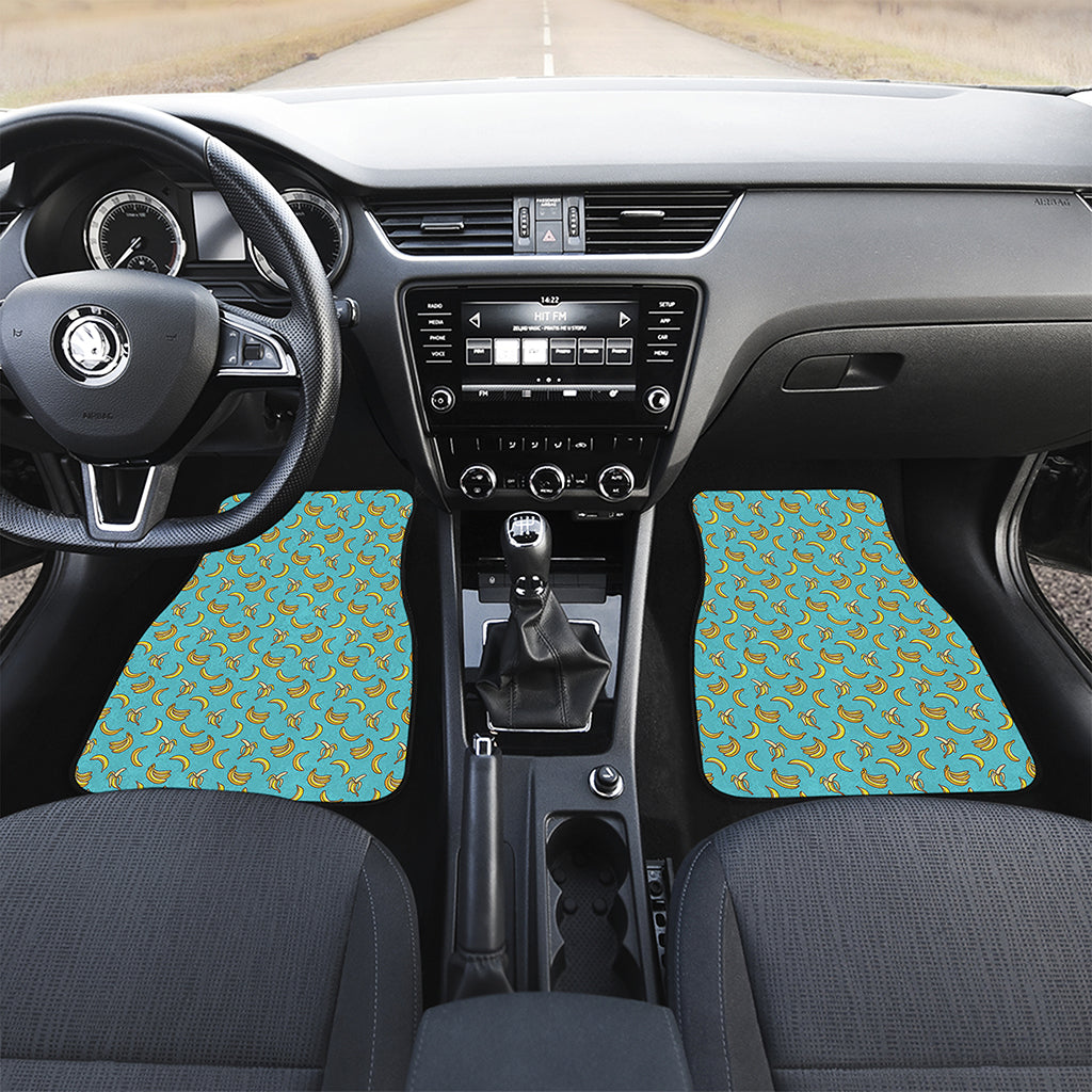 Turquoise Banana Pattern Print Front and Back Car Floor Mats