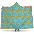 Turquoise Banana Pattern Print Hooded Blanket