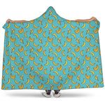 Turquoise Banana Pattern Print Hooded Blanket