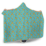 Turquoise Banana Pattern Print Hooded Blanket