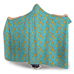 Turquoise Banana Pattern Print Hooded Blanket
