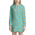Turquoise Banana Pattern Print Hoodie Dress