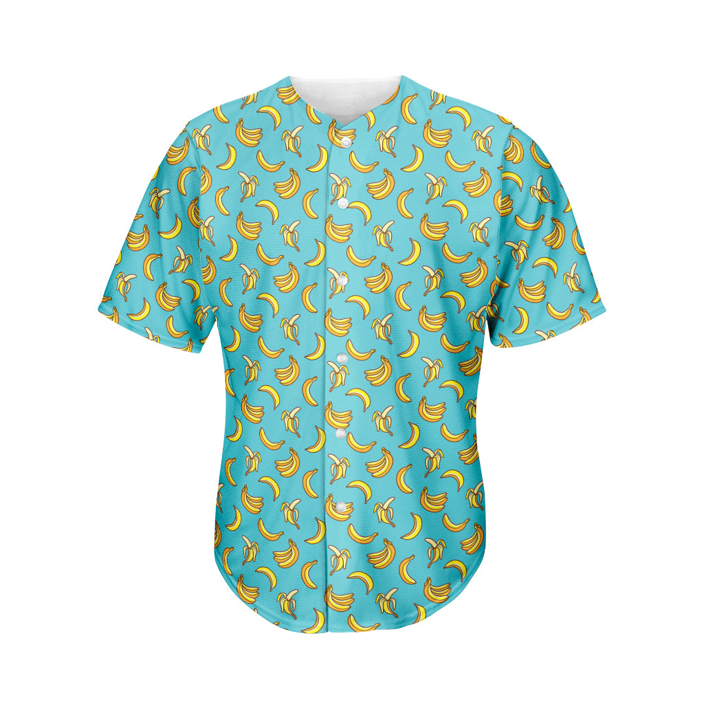 Turquoise Banana Pattern Print Men's Baseball Jersey
