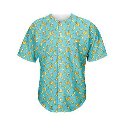 Turquoise Banana Pattern Print Men's Baseball Jersey