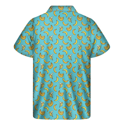 Turquoise Banana Pattern Print Men's Short Sleeve Shirt