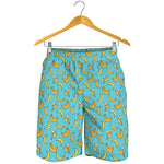 Turquoise Banana Pattern Print Men's Shorts