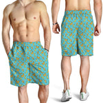 Turquoise Banana Pattern Print Men's Shorts