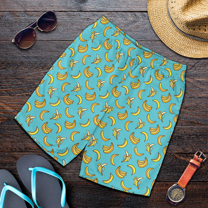 Turquoise Banana Pattern Print Men's Shorts