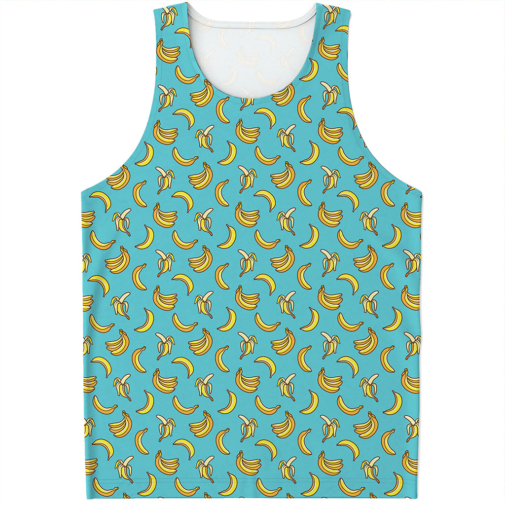 Turquoise Banana Pattern Print Men's Tank Top