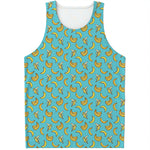 Turquoise Banana Pattern Print Men's Tank Top