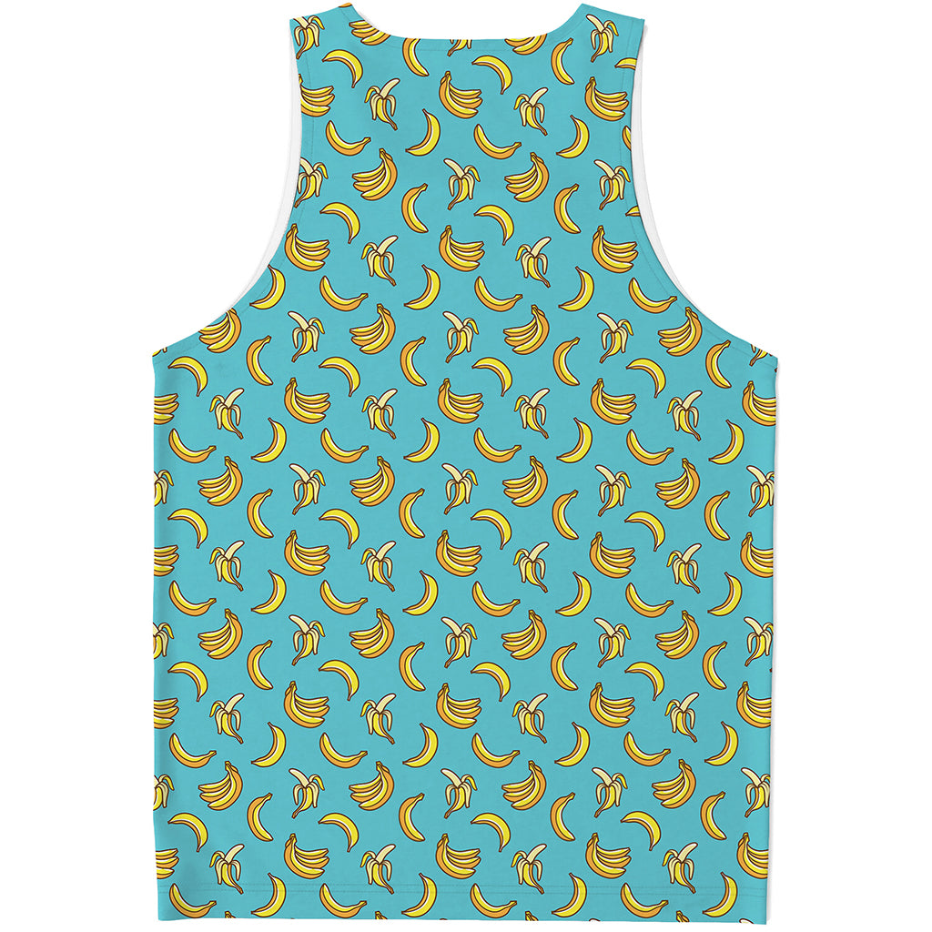 Turquoise Banana Pattern Print Men's Tank Top