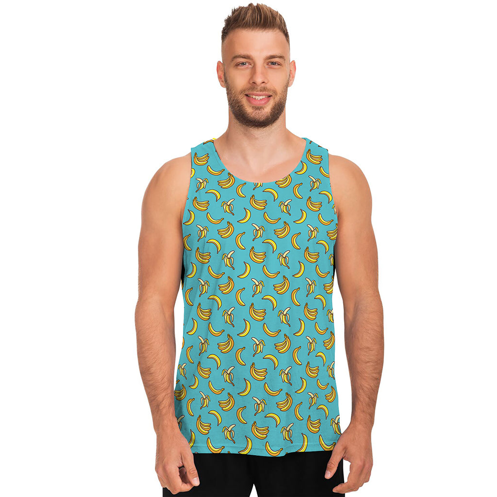 Turquoise Banana Pattern Print Men's Tank Top
